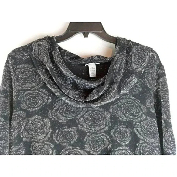 Catherines Womens Blouse Gray 3/4 Sleeve Cowl Neck Floral Glitter Pullover 2X - Picture 2 of 8